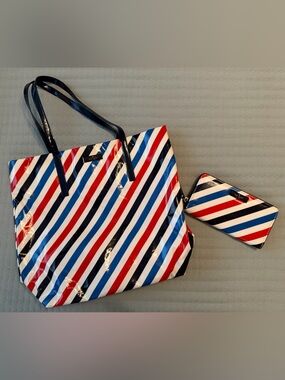 Kate Spade Daycation America Red, White & Blue Stripe Tote with Matching Wallet